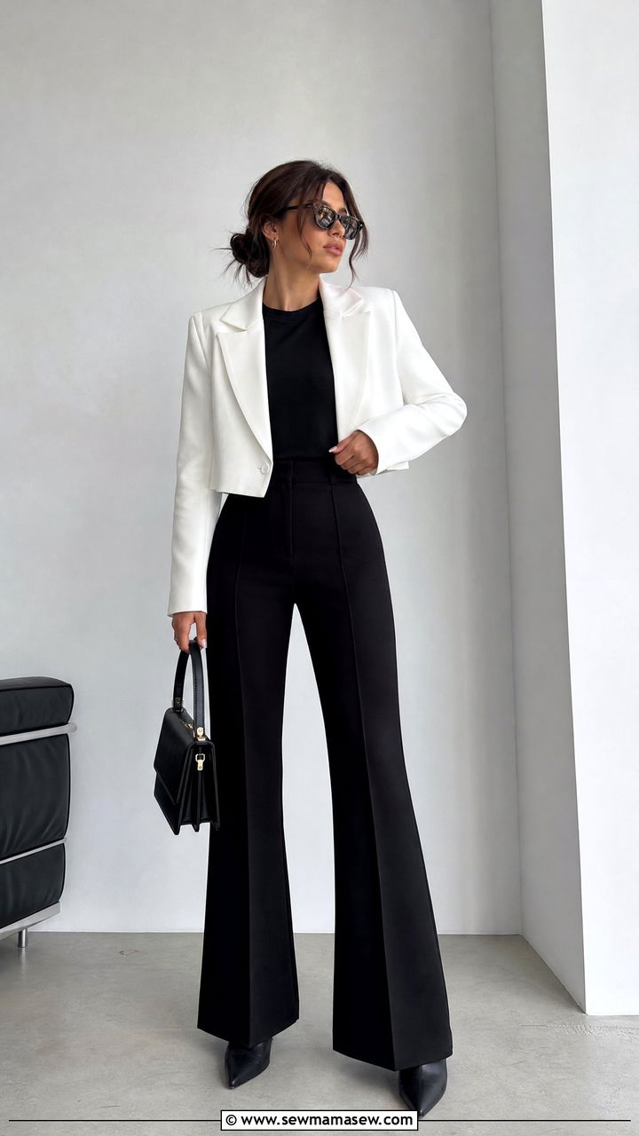 Cropped blazer with flared trousers - 30 Cropped blazer outfit ideas for work