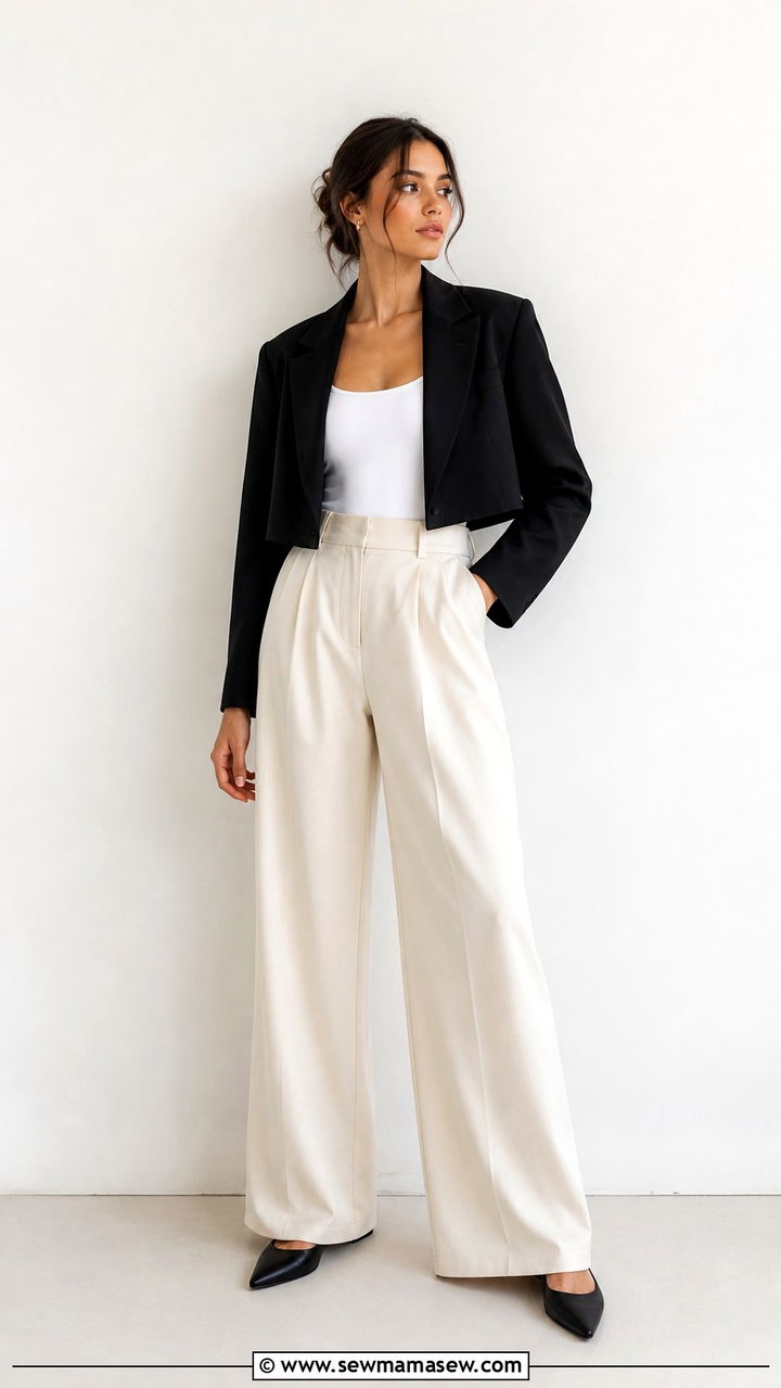 Cropped blazer with high waist trousers and pointed flats - 40 blazer outfits for women
