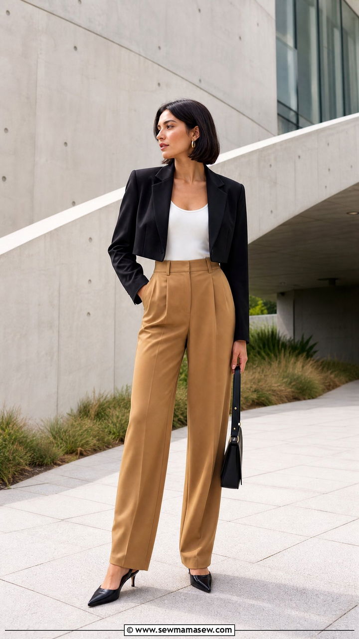 Cropped blazer with high waisted trousers - 35 how to style blazer