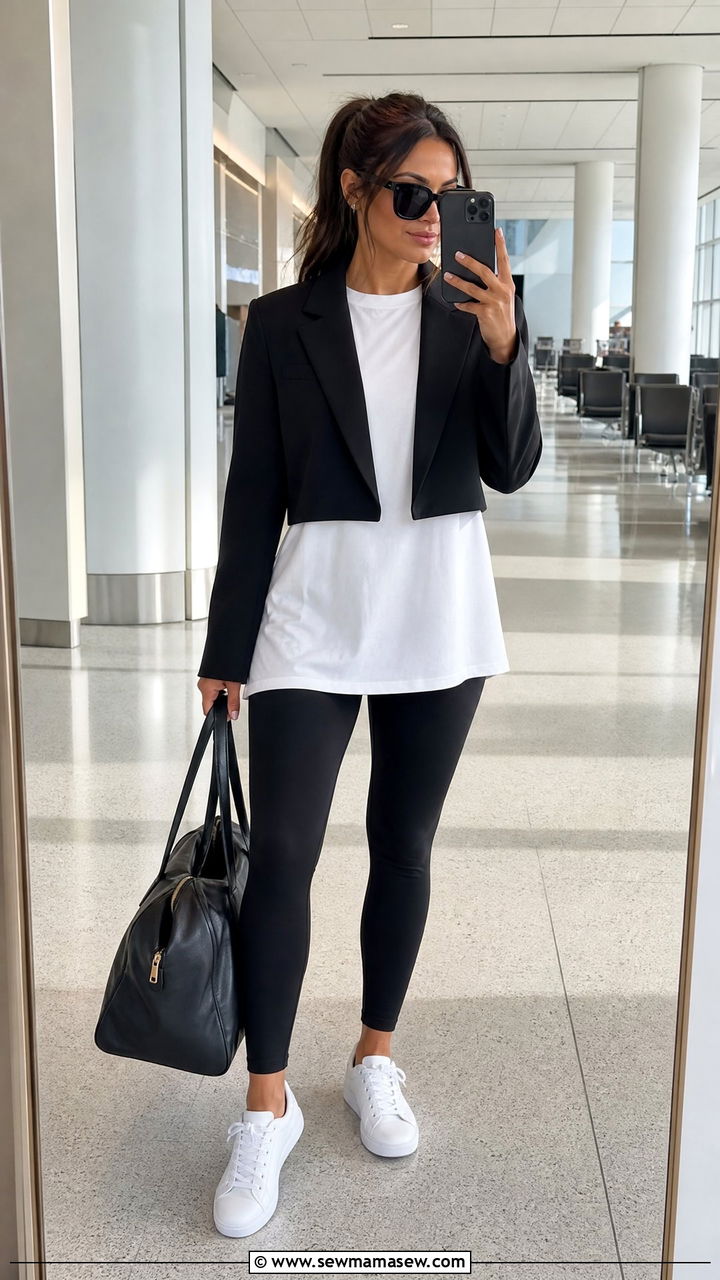 Cropped blazer with longline t shirt and leggings - 30 Cropped blazer outfit ideas with a t-shirt