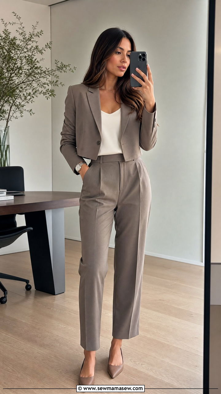 Cropped blazer with matching suit pants - 30 Cropped blazer outfit ideas for work