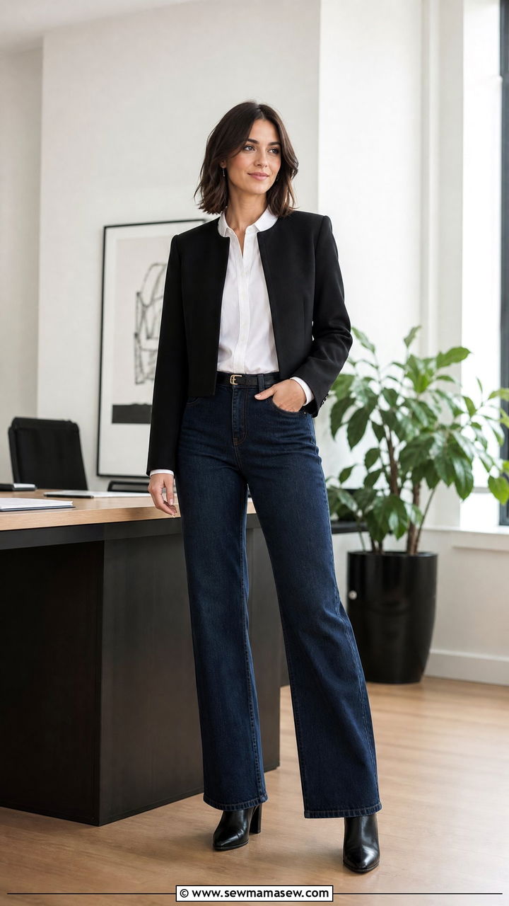 Cropped blazer with tailored jeans - 30 Cropped blazer outfit ideas for work