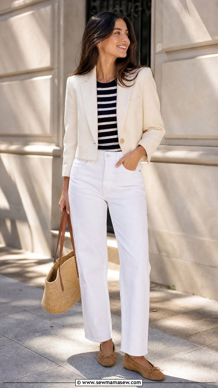 Cropped blazer with white jeans - 30 Cropped blazer outfit ideas for work