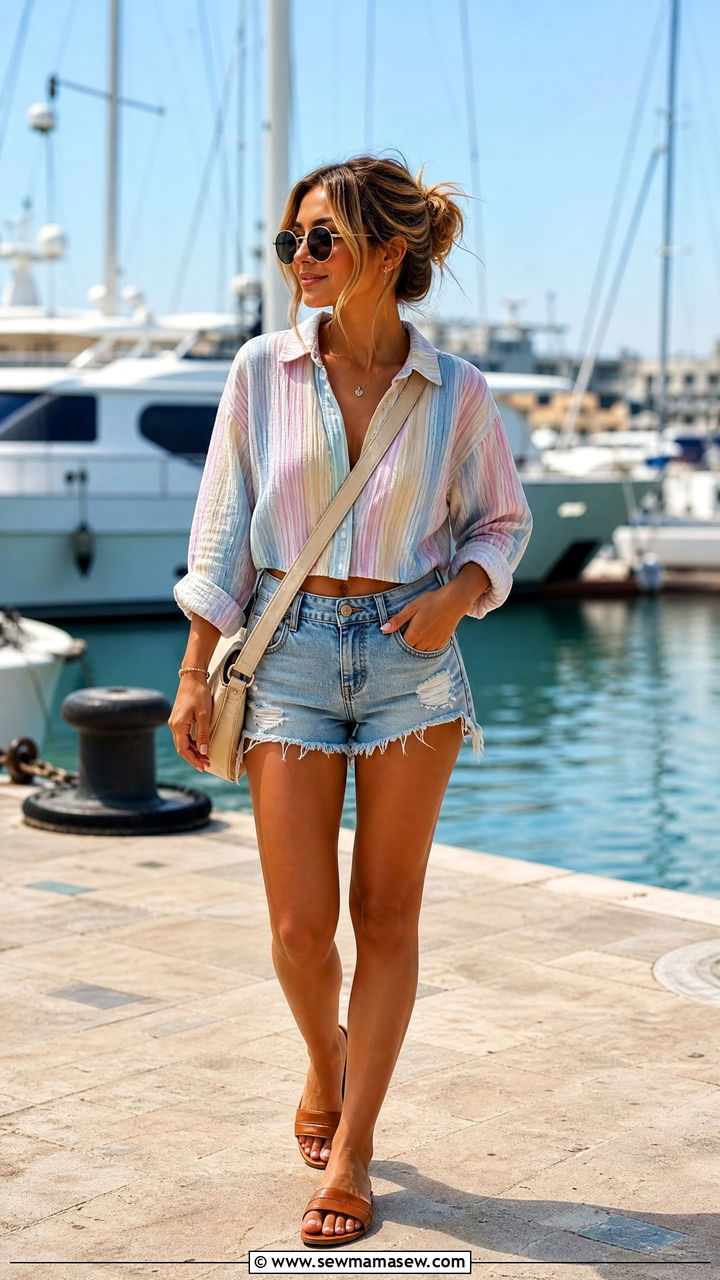 Cropped button down with distressed denim shorts - 40 What to wear in Cabo