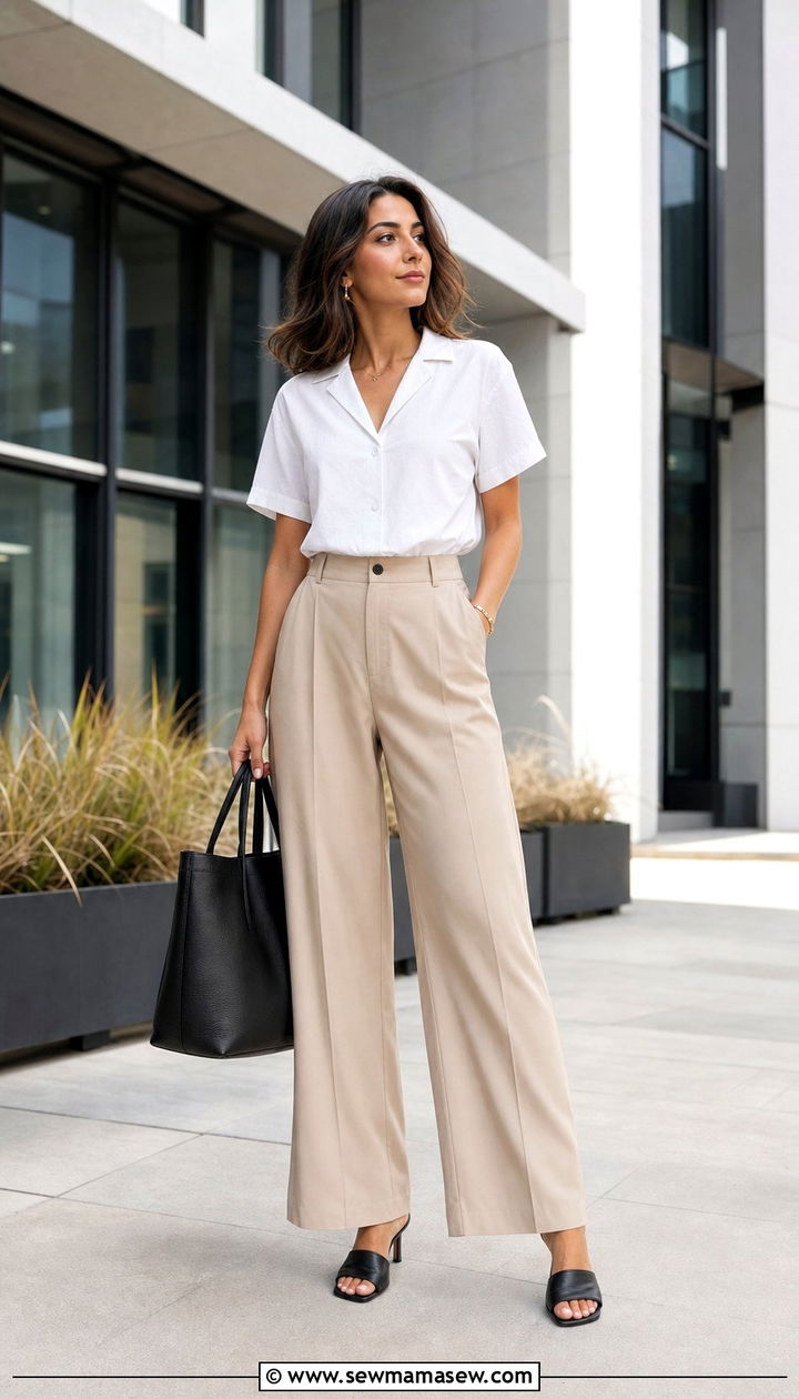 Cropped camp shirt with high waist wide leg pants and mules - 25 Cute summer outfit ideas 2026