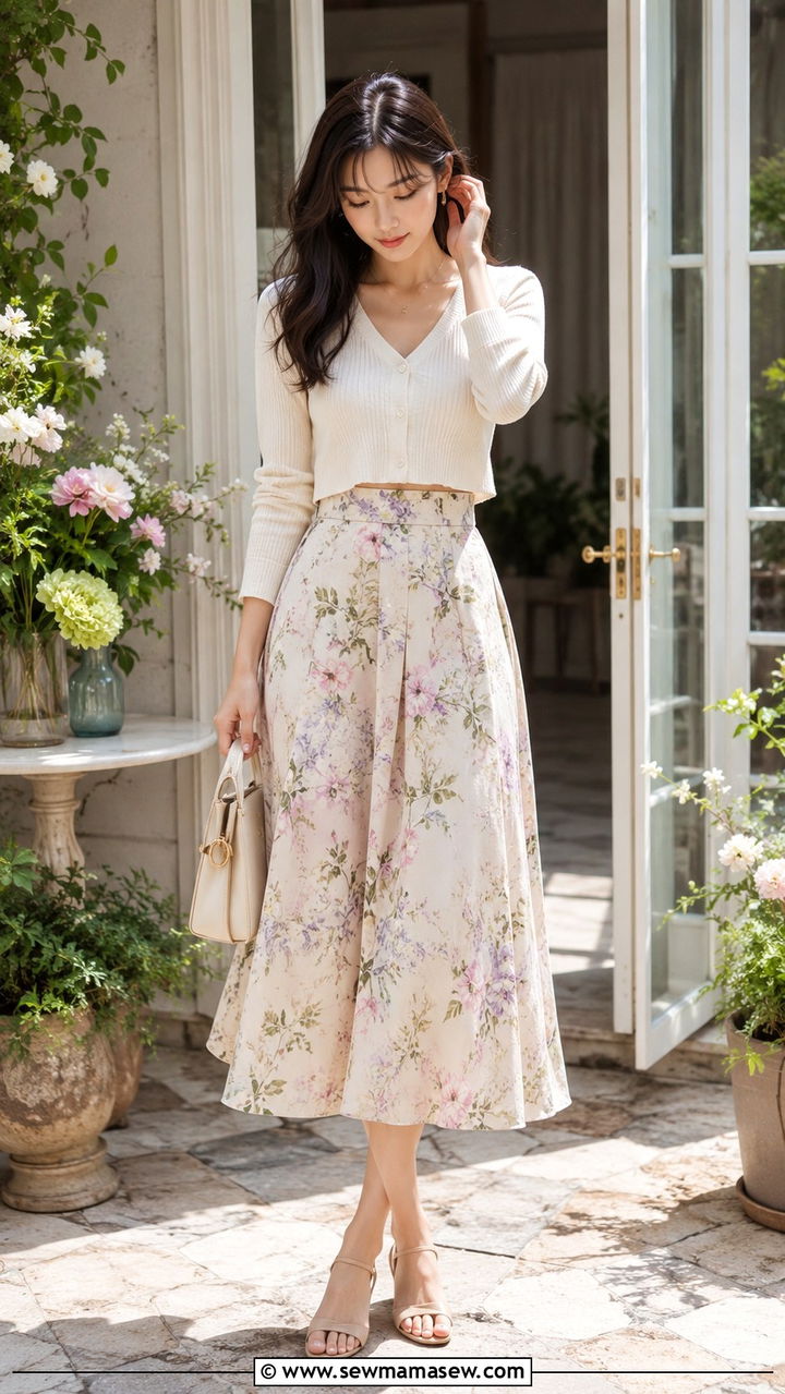 Cropped cardigan and A line midi skirt - 30 Petite office outfit ideas