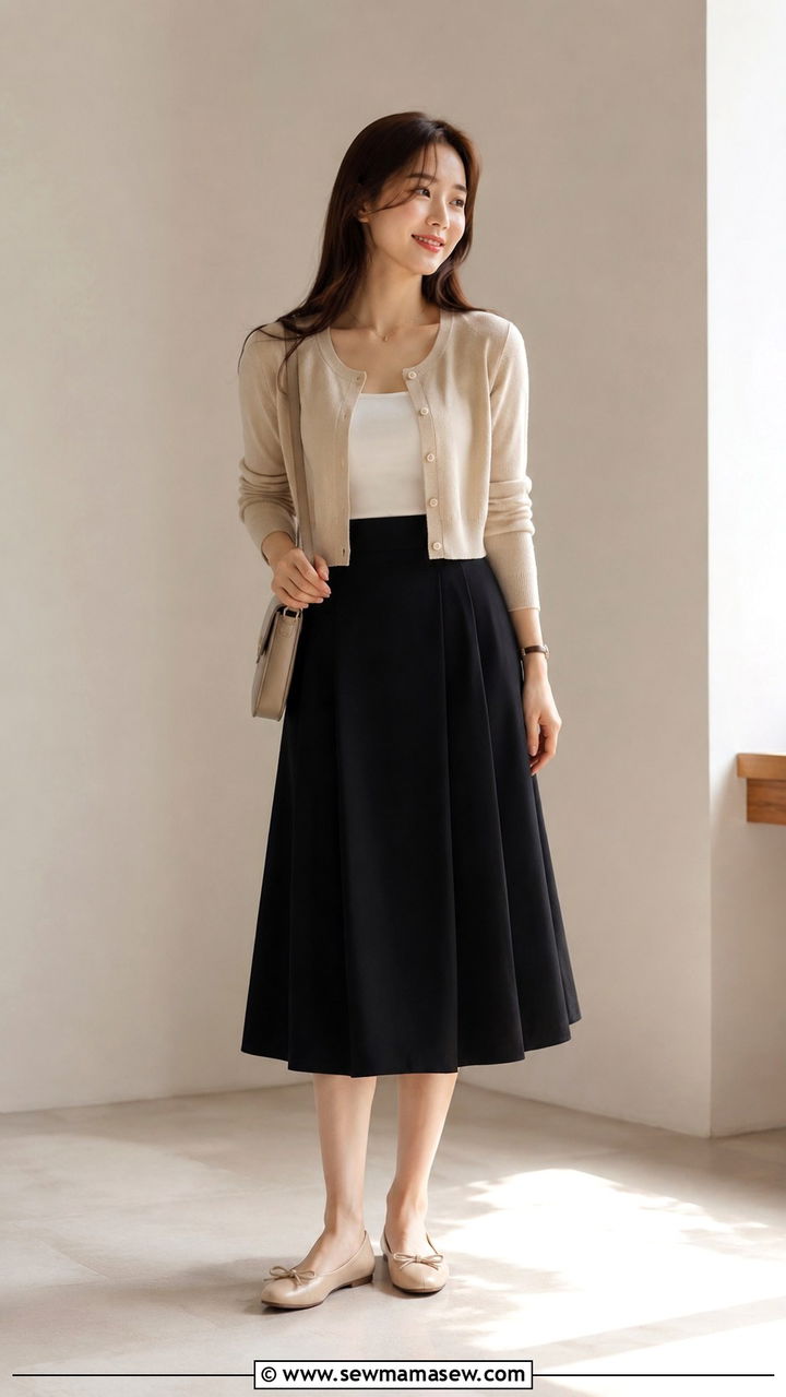 Cropped cardigan and high waisted skirt outfit - 20 work outfits for long torso women