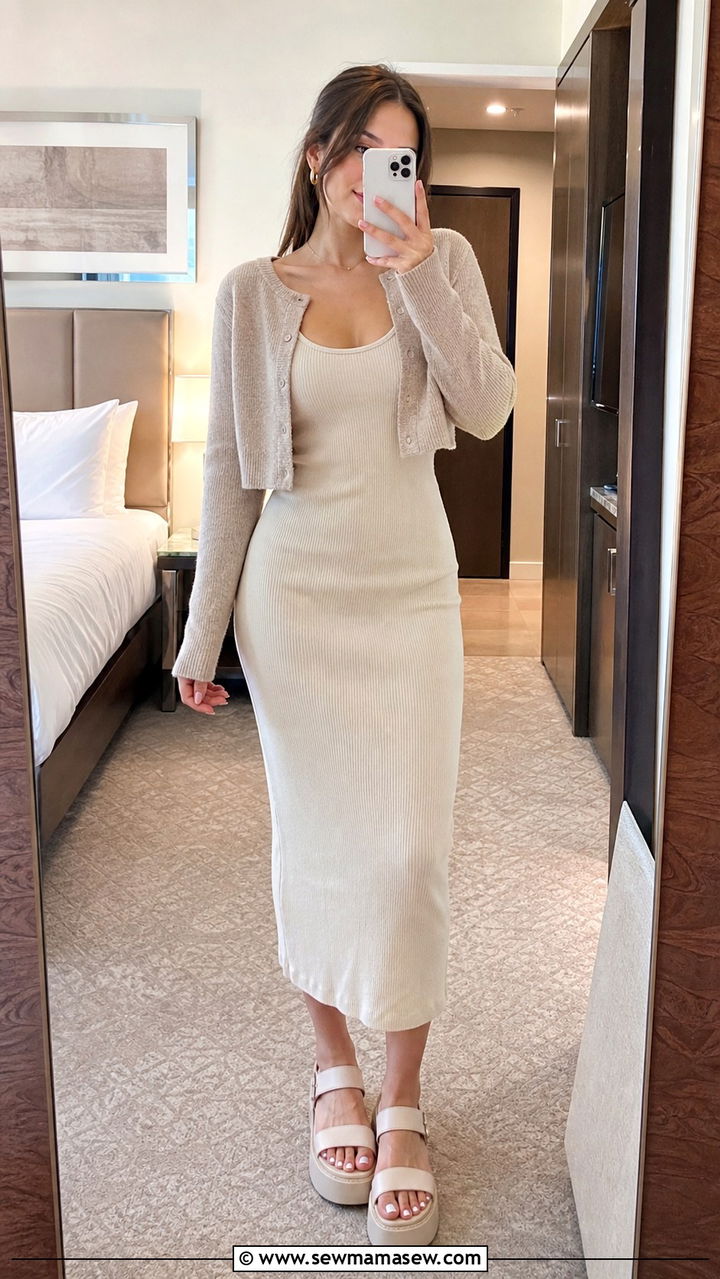 Cropped cardigan over a tank dress with platform sandals - 40 What to wear in Charleston
