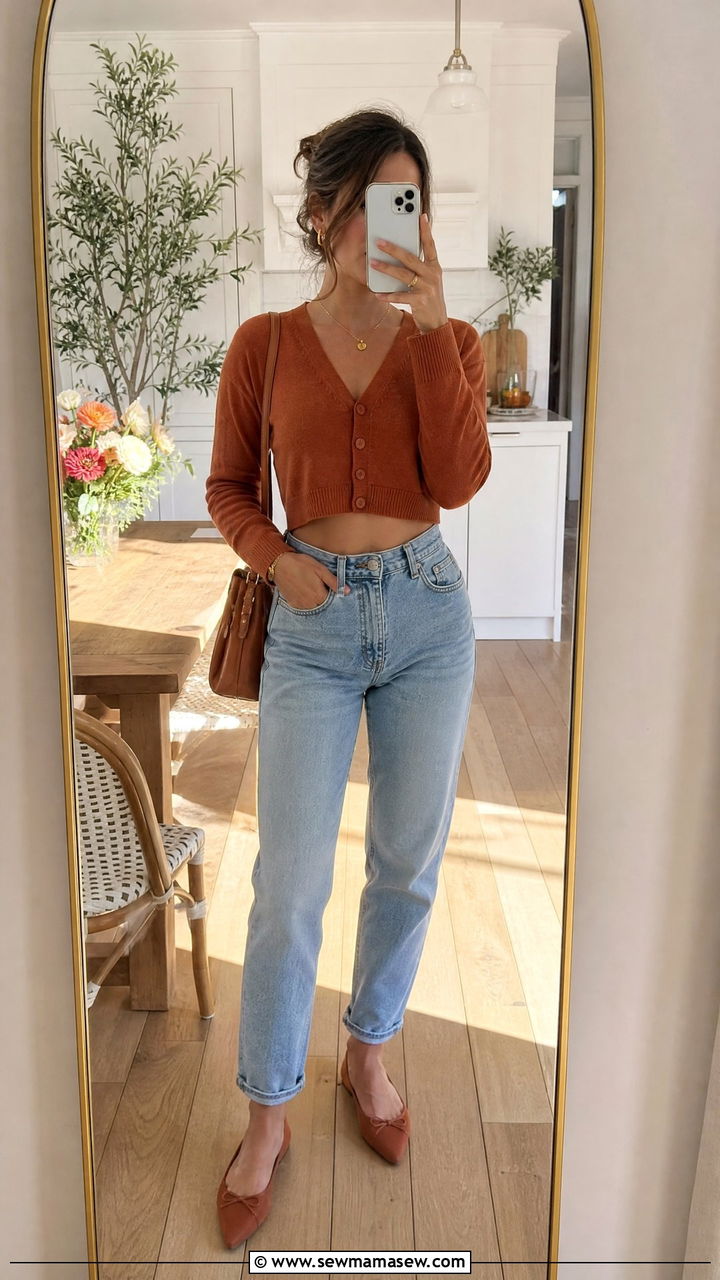 Cropped cardigan with high waisted mom jeans - 25 chic cardigan outfit ideas