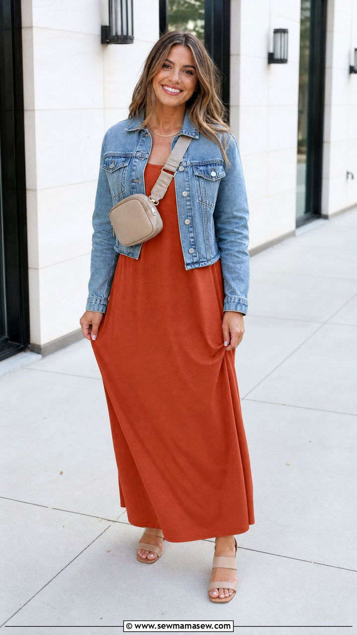 Cropped denim jacket with maxi dress outfit - 30 Maxi dress outfit ideas with a denim jacket