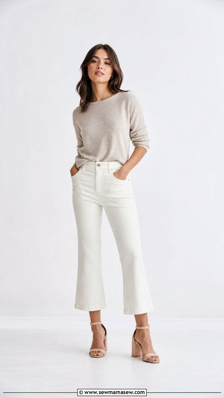 Cropped flare trousers with a tucked sweater and ankle strap heels - 25 Petite outfit ideas to avoid