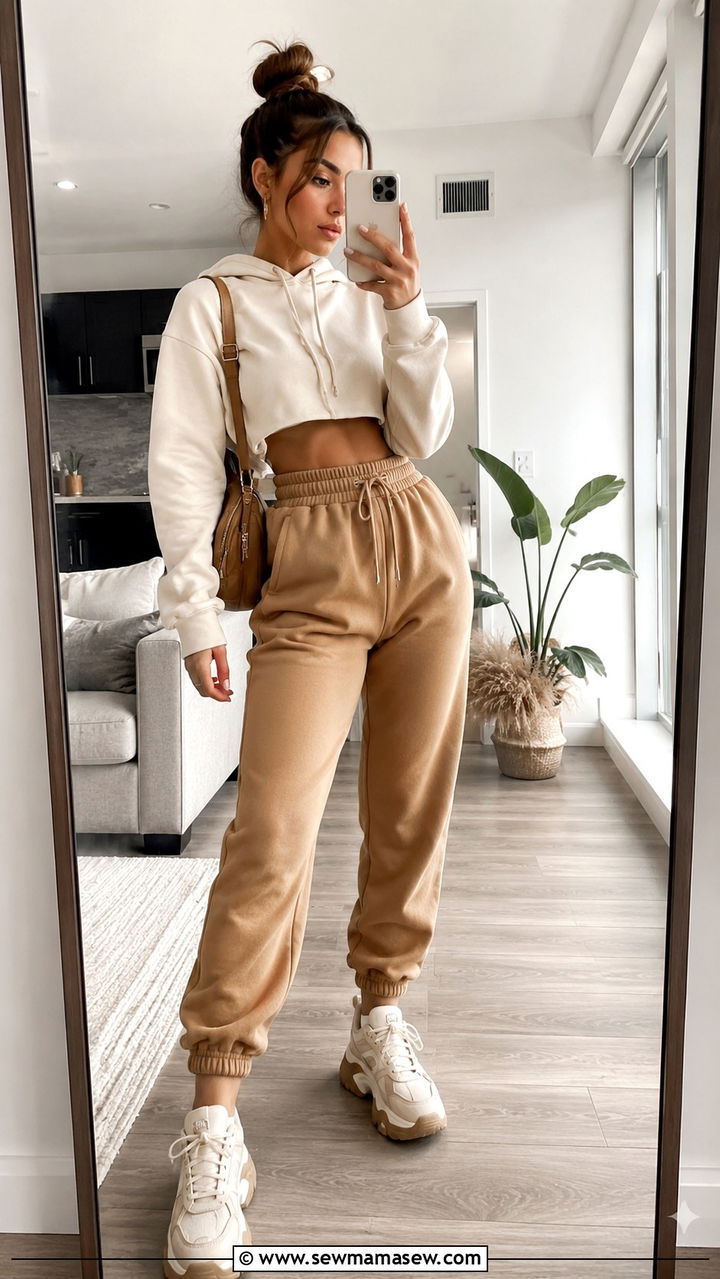 Cropped hoodie with high waisted joggers - 30 Hoodie and joggers outfit ideas