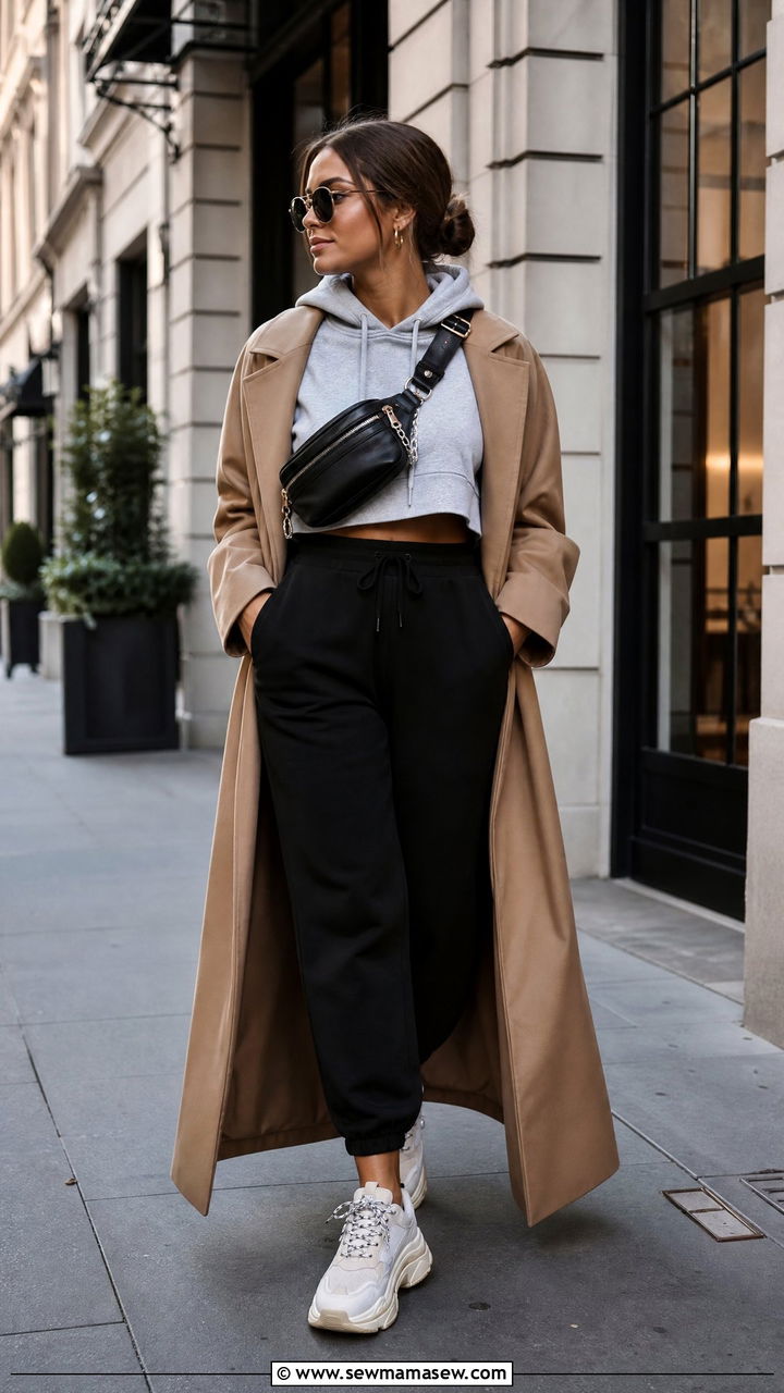 Cropped hoodie with relaxed joggers and platform sneakers - 30 classy sporty chic outfits