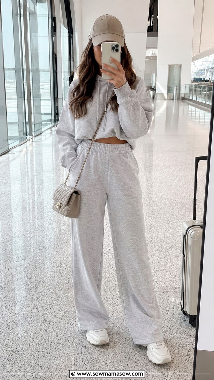 Cropped hoodie with wide leg sweatpants and sneakers - 25 Wide leg pants outfit ideas with a crop top