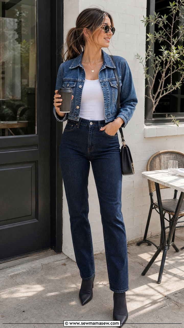 Cropped jacket and high rise straight leg jeans - 25 Outfit ideas to look taller