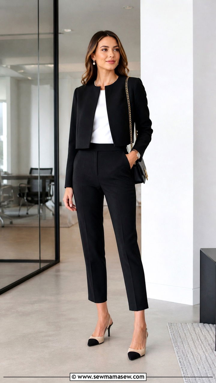 Cropped jacket with cigarette trousers outfit - 40 Parisian chic outfit ideas