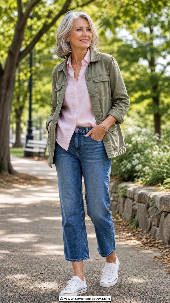 Cropped jeans and canvas sneakers outfit - 35 Jeans and sneakers outfit ideas over 50