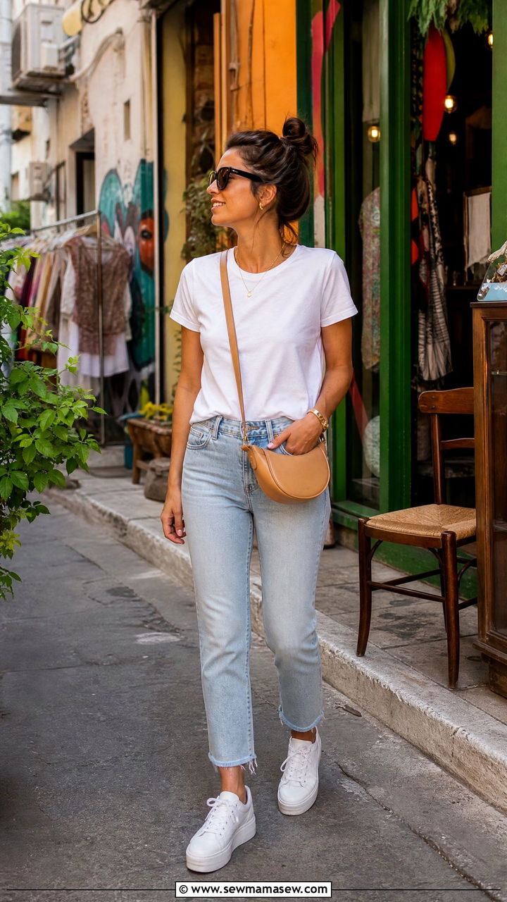 Cropped jeans and white sneakers outfit for Athens - 40 What to wear in Athens