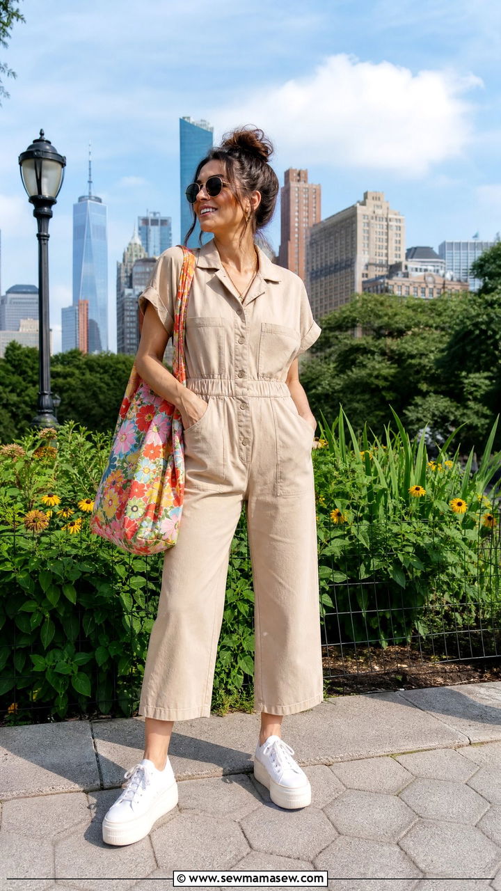 Cropped jumpsuit outfit with white sneakers - 30 jumpsuit outfit ideas for women