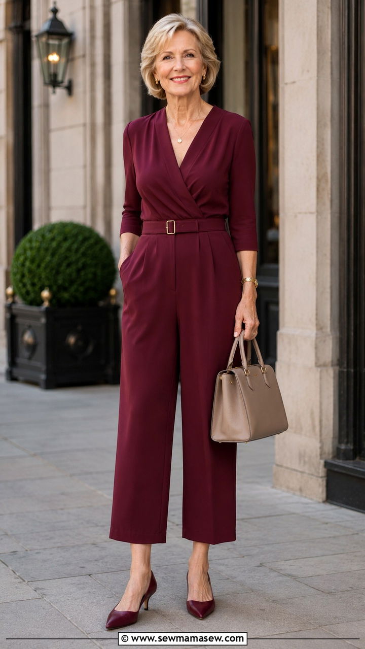 Cropped jumpsuit with kitten heels - 30 Jumpsuit outfit ideas for women over 50