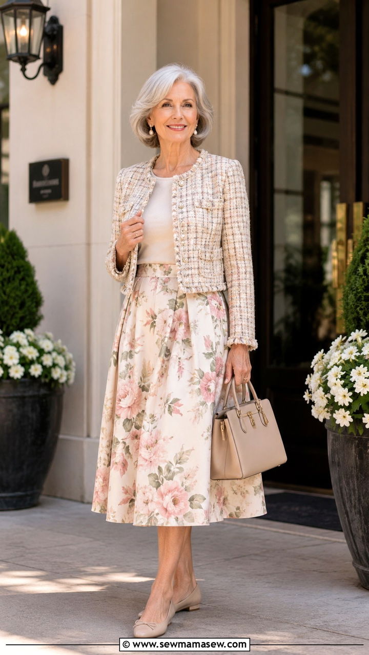 Cropped lady jacket with a midi skirt - 30 Chic outfits for women over 60