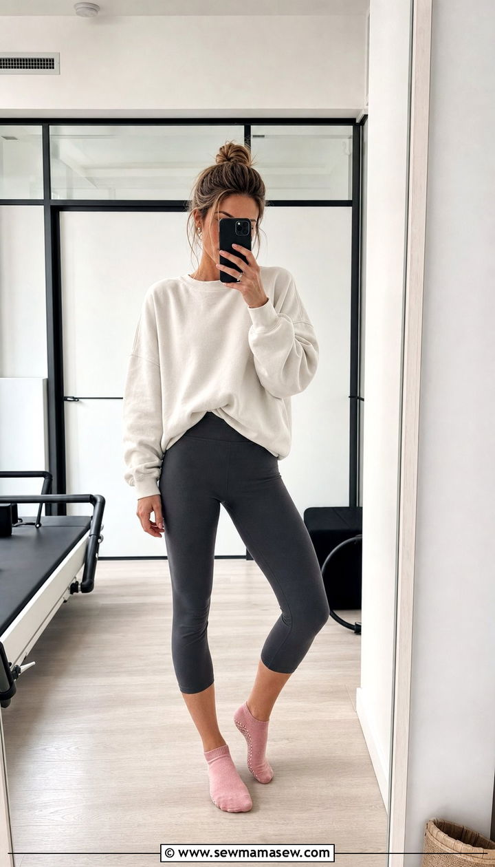 Cropped leggings and an oversized sweatshirt Solidcore - 25 Solidcore outfit ideas