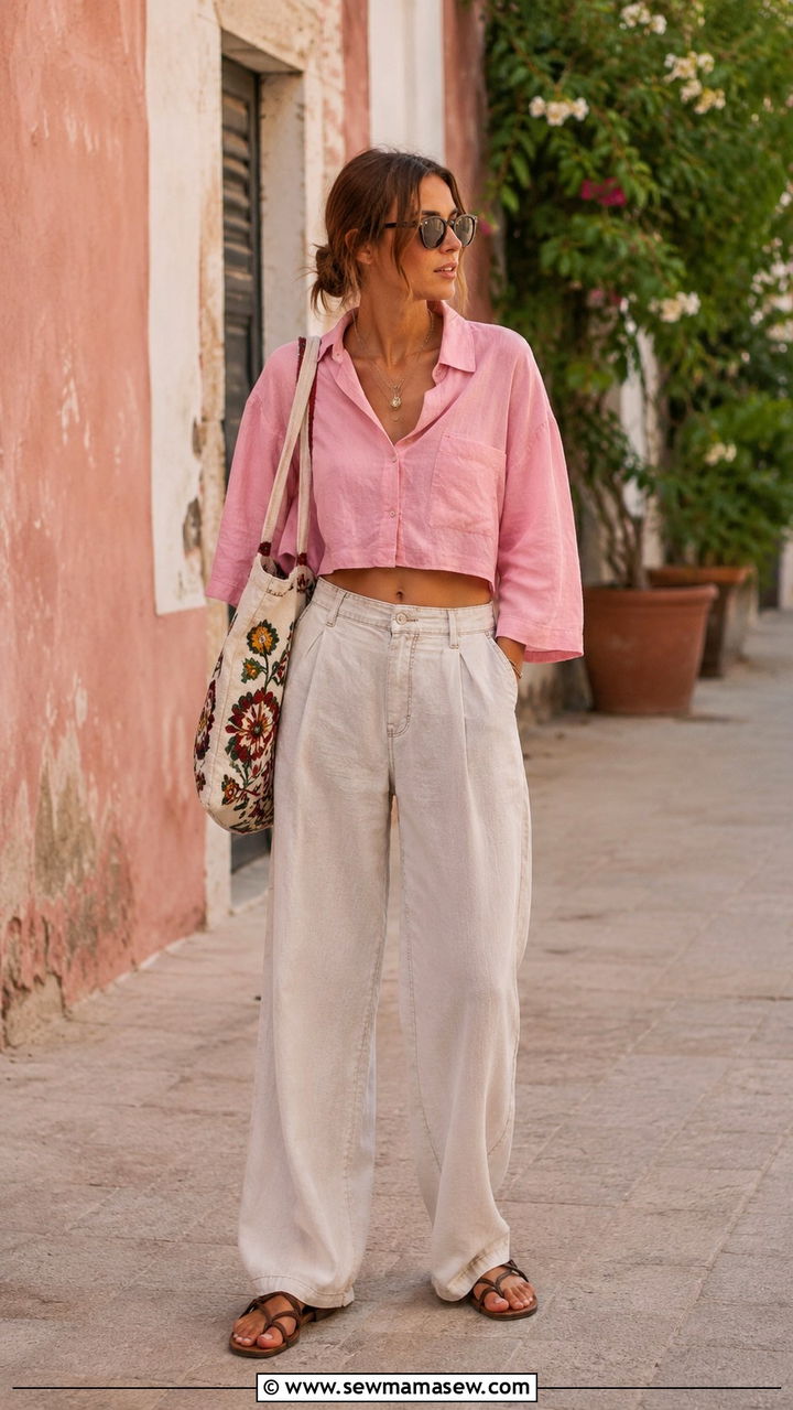 Cropped oversized button down with slouchy pants - 25 Airport outfit ideas for international travel