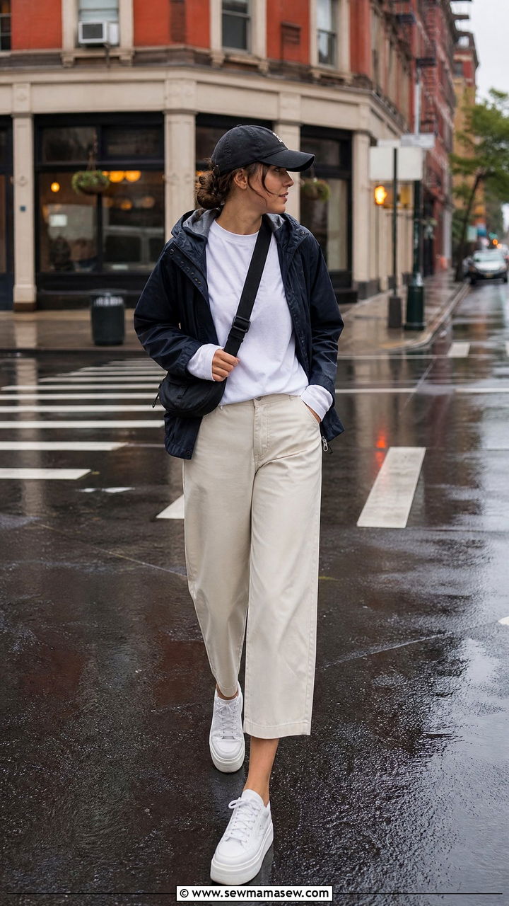 Cropped pants with platform sneakers - 25 spring rainy day outfit ideas