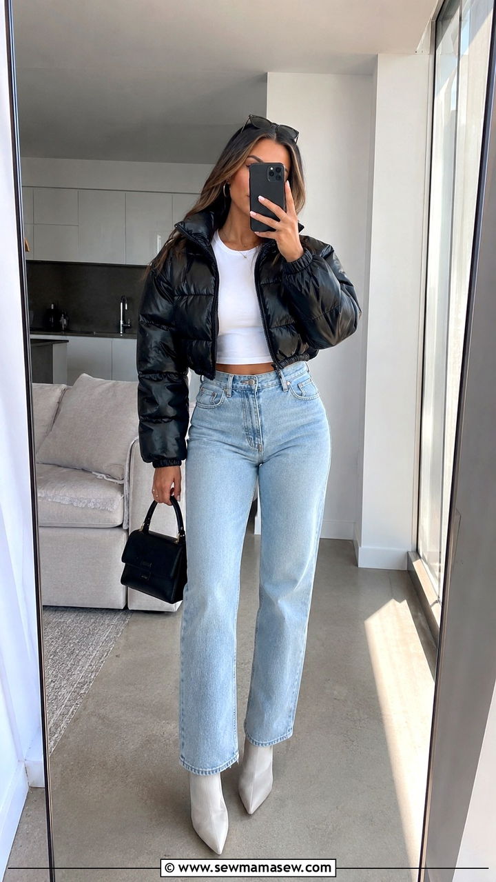 Cropped puffer jacket with jeans outfit - 30 How to style a puffer jacket