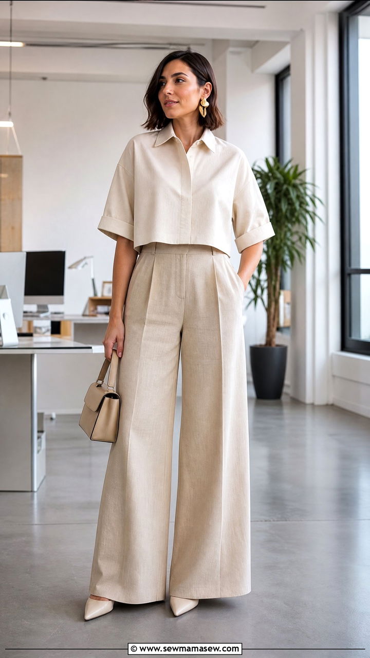 Cropped shirt dress with wide leg pants outfit - 30 how to style shirt dress