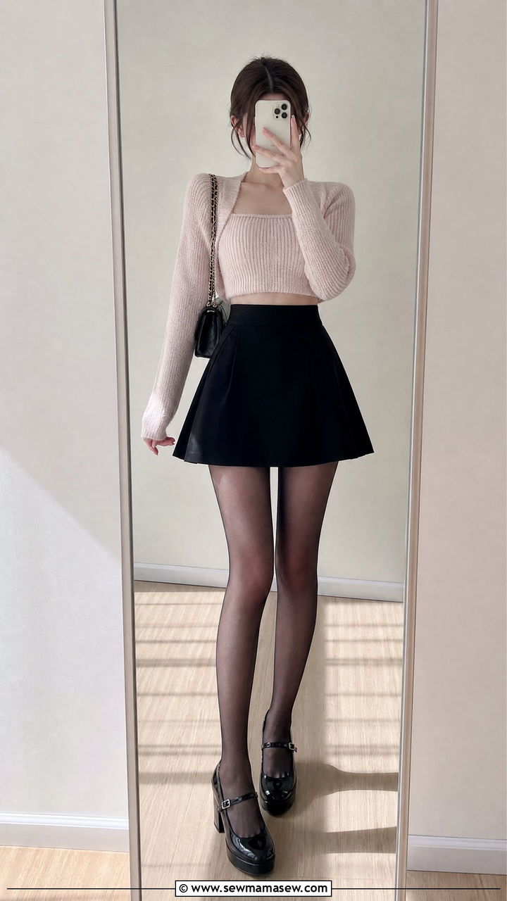Cropped sweater with a black skirt - 25 How to style a cropped sweater