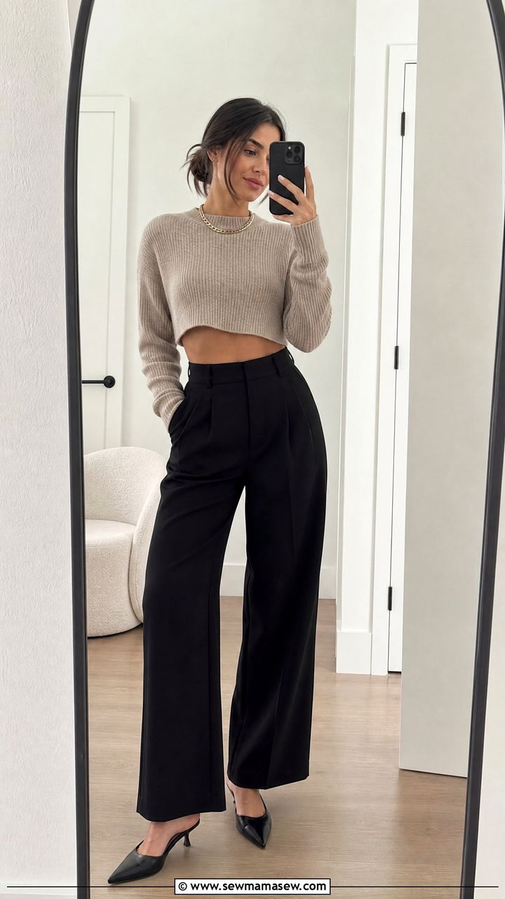 Cropped sweater with black trousers - 25 How to style a cropped sweater