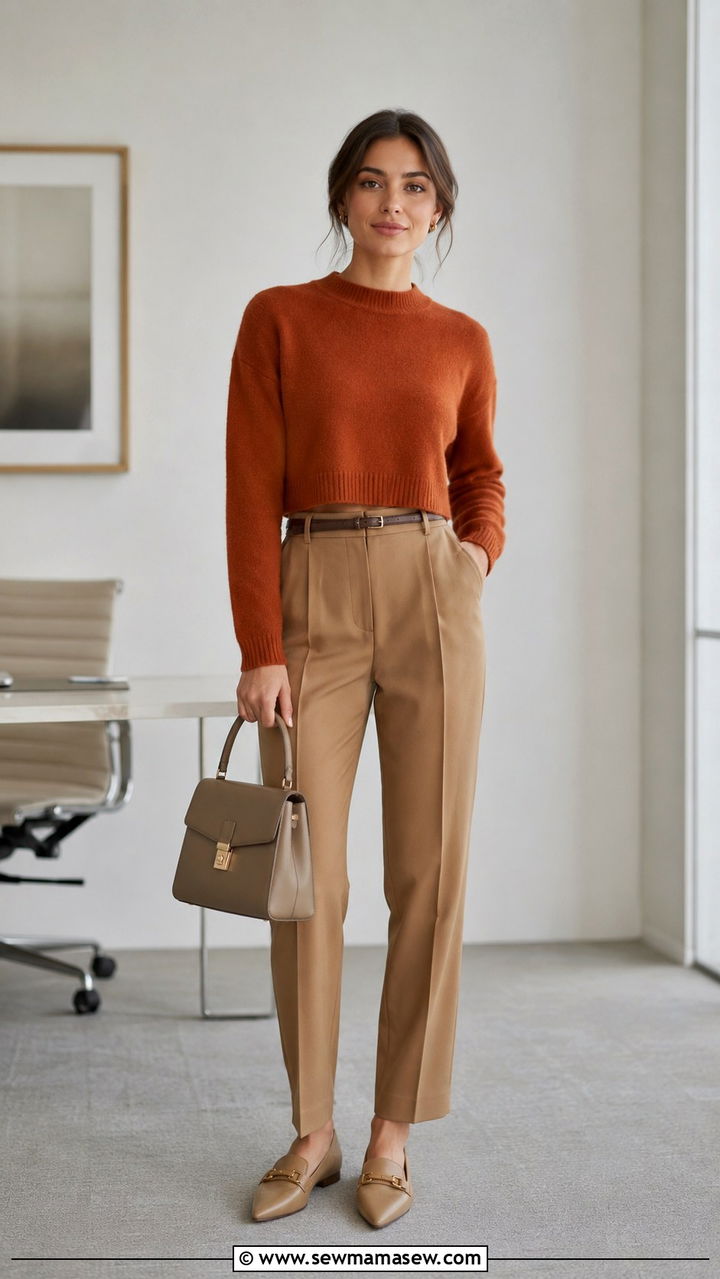 Cropped sweater with high waisted trousers - 30 Petite outfit ideas tips