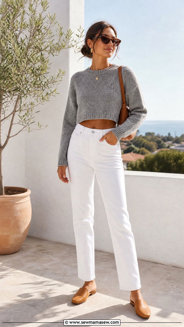 Cropped sweater with white jeans - 25 How to style a cropped sweater