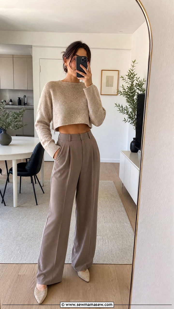 Cropped sweater with wide leg trousers - 25 casual outfits for long torso women