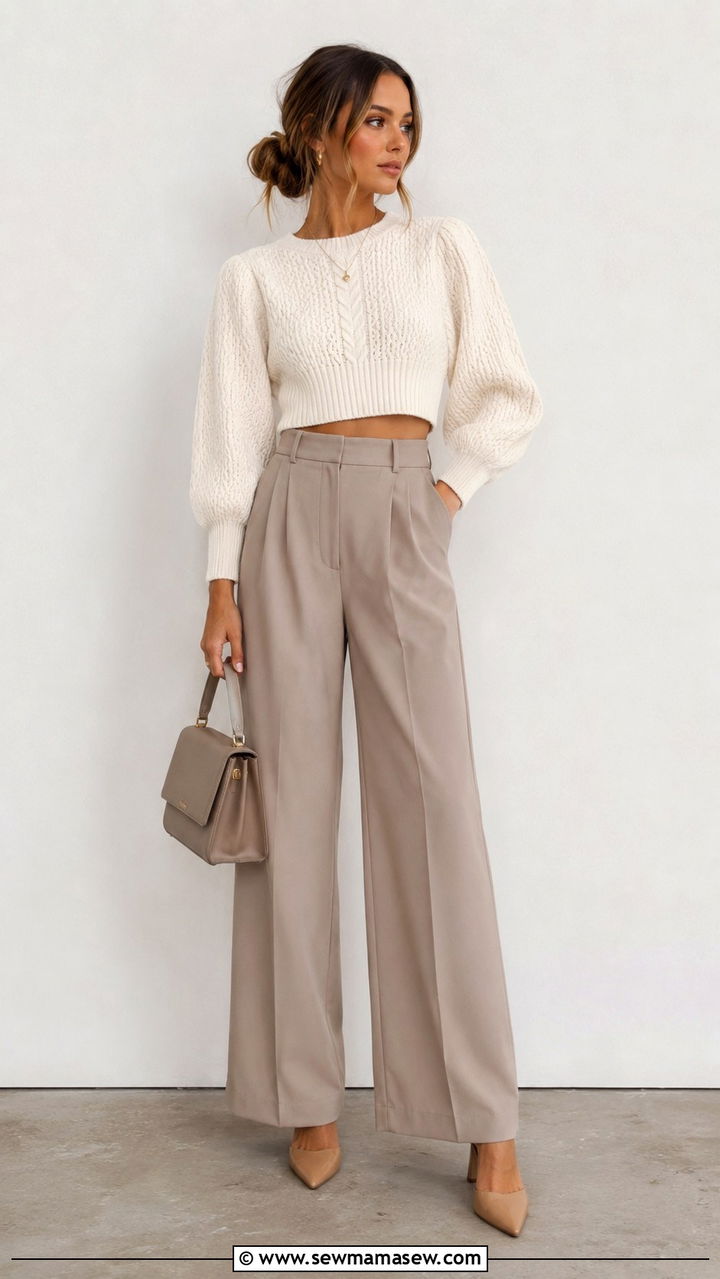 Cropped sweater with wide leg trousers - 30 Spring outfits with sweaters