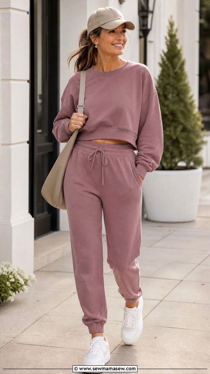Cropped sweatshirt and jogger matching set - 30 matching set outfits for women over 40
