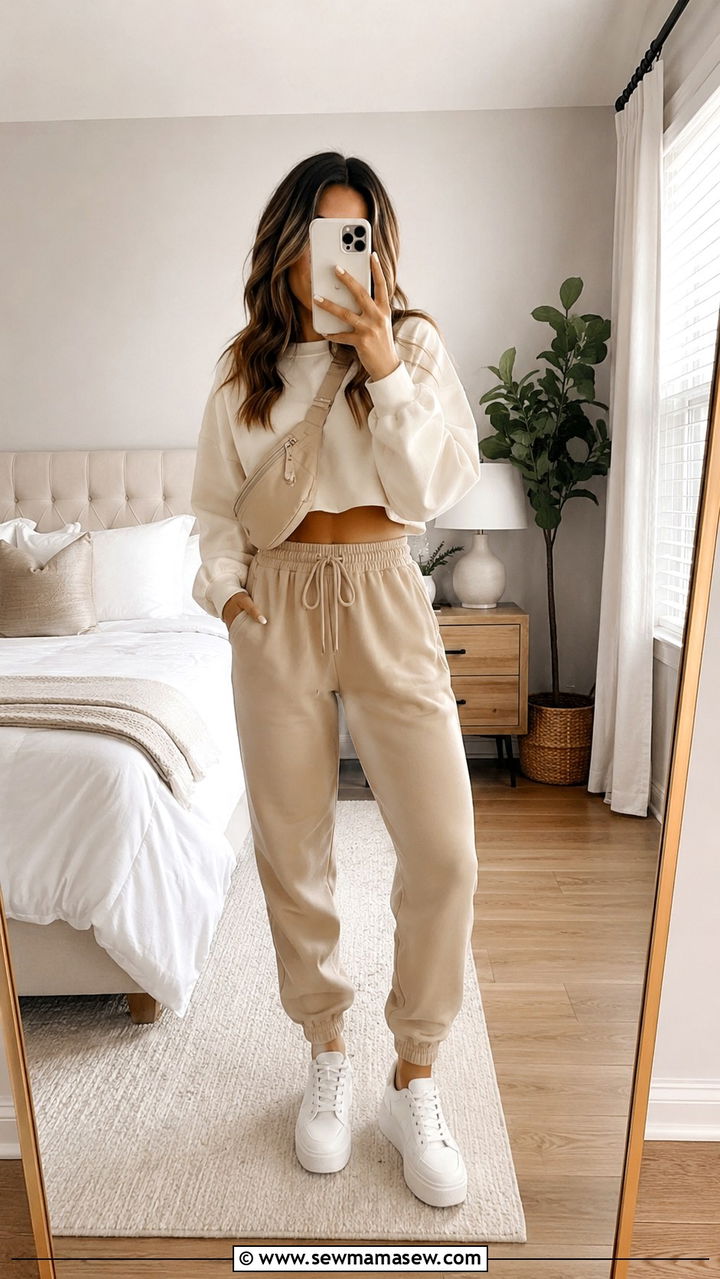 Cropped sweatshirt with high waisted joggers - 30 Loungewear outfit ideas for weekend