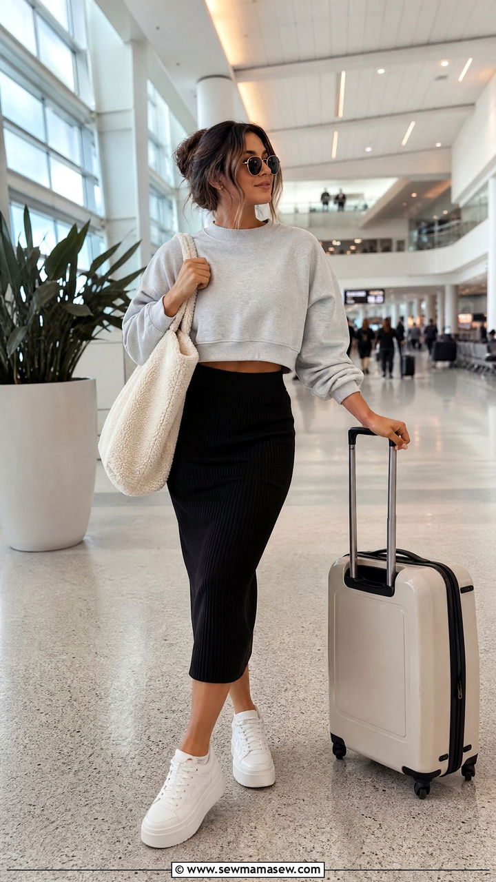 Cropped sweatshirt with ribbed midi skirt - 35 Miami airport outfit ideas