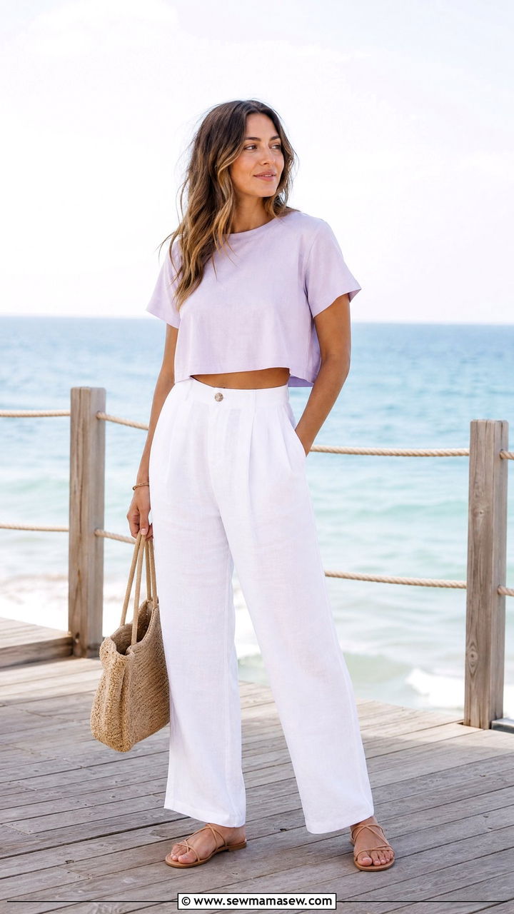 Cropped top and linen pants outfit - 30 How to style linen pants