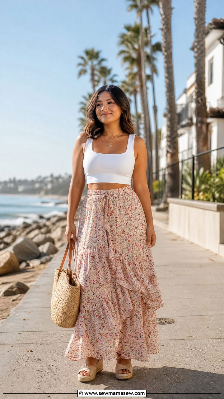 Cropped top with flowy maxi skirt - 30 Summer outfits for short women