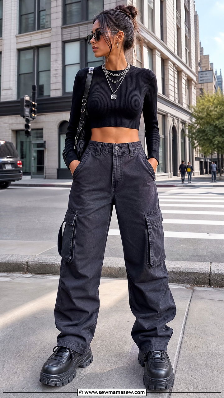 Cropped top with layered necklaces - 25 Layered necklaces outfit ideas
