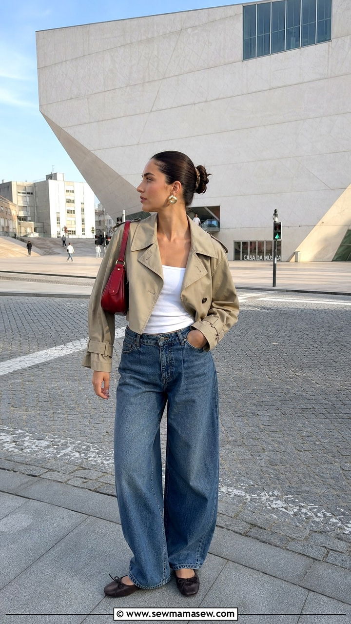 Cropped trench and barrel leg jeans Porto - 40 What to wear in Porto