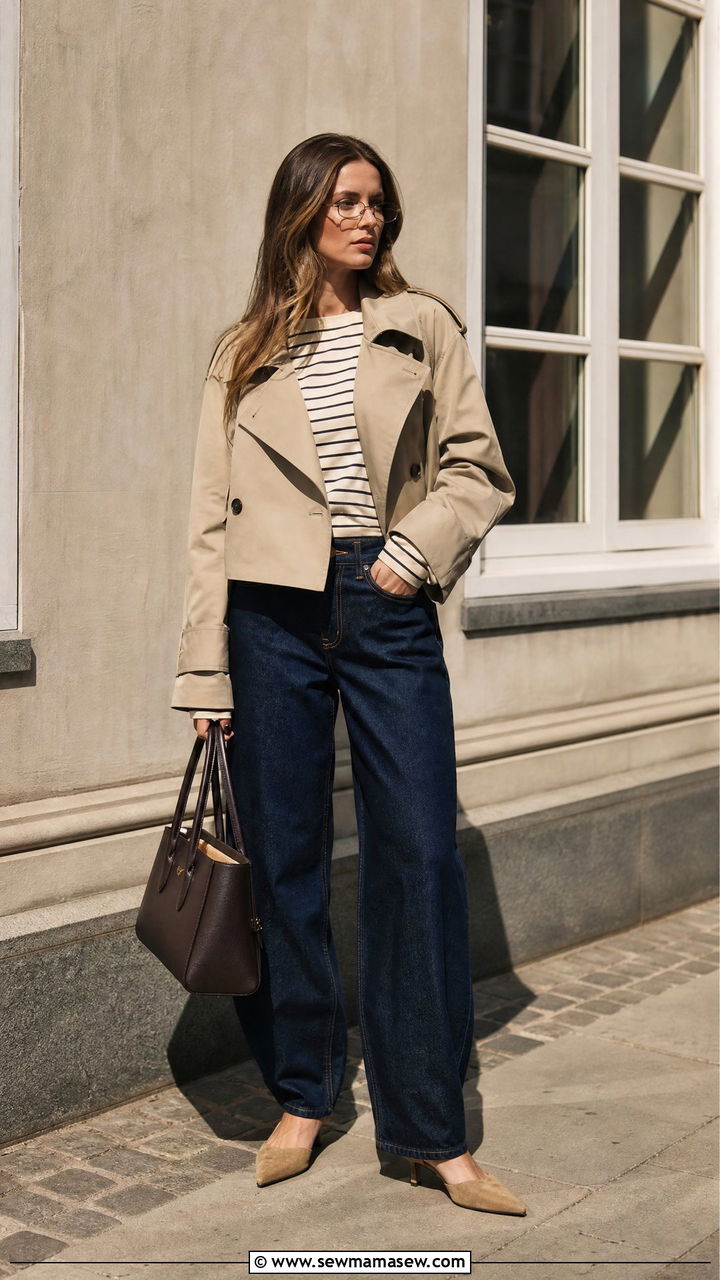 Cropped trench coat and barrel jeans Copenhagen outfit - 25 casual Copenhagen outfits