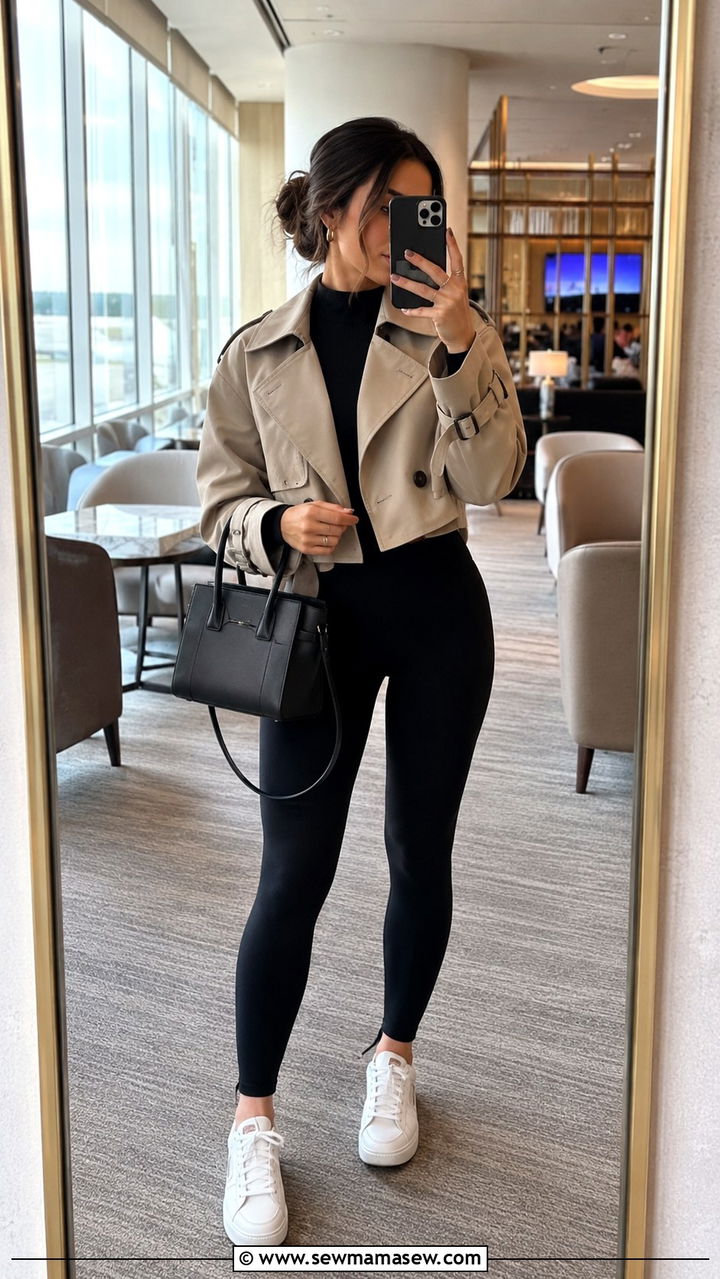 Cropped trench coat outfit for petite women - 25 Petite travel outfit ideas