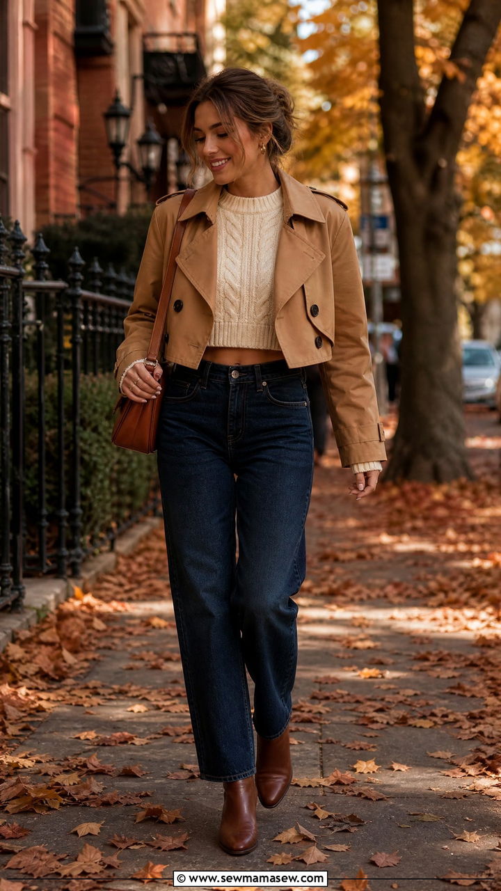Cropped trench coat with a cropped sweater - 25 chic cropped trench coat outfit ideas