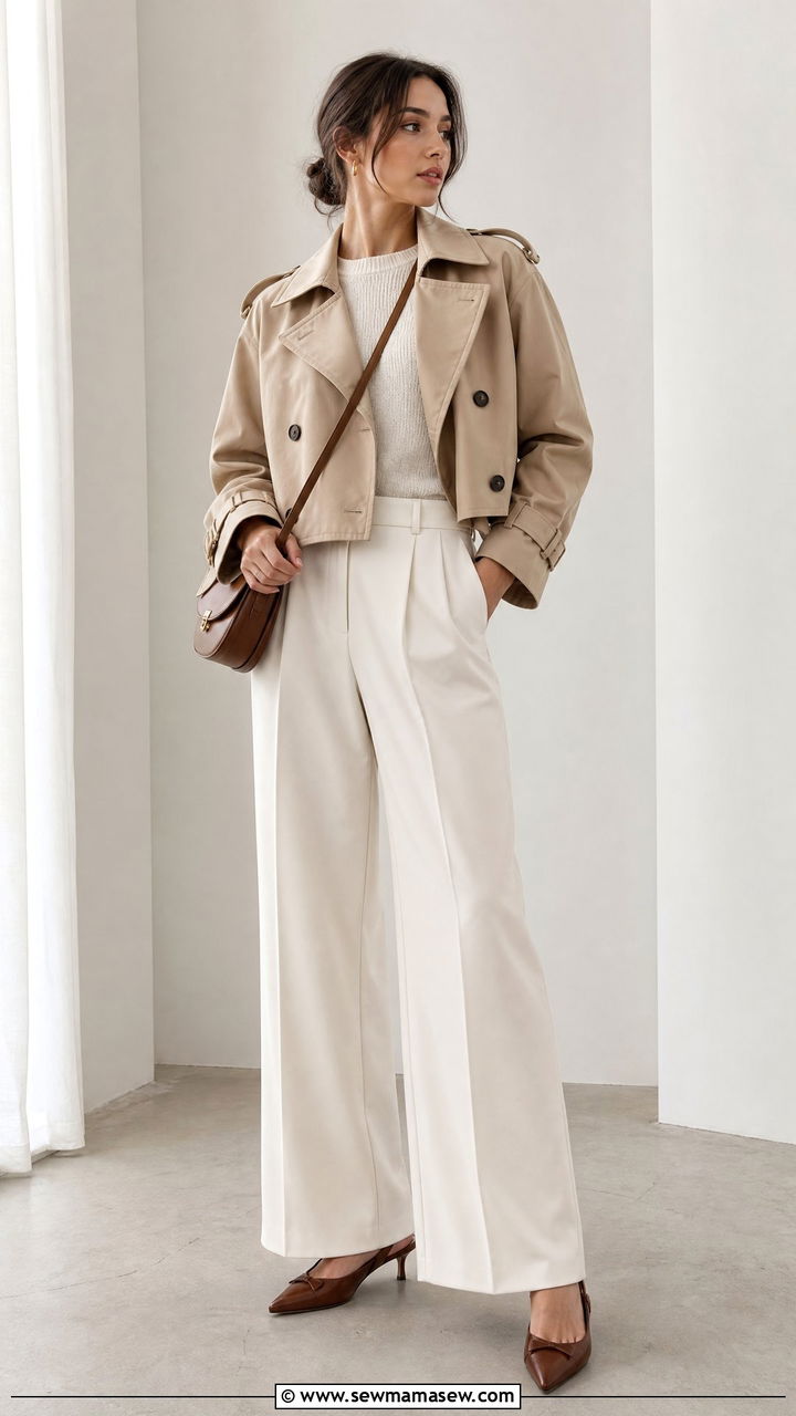 Cropped trench coat with a monochrome outfit - 25 chic cropped trench coat outfit ideas