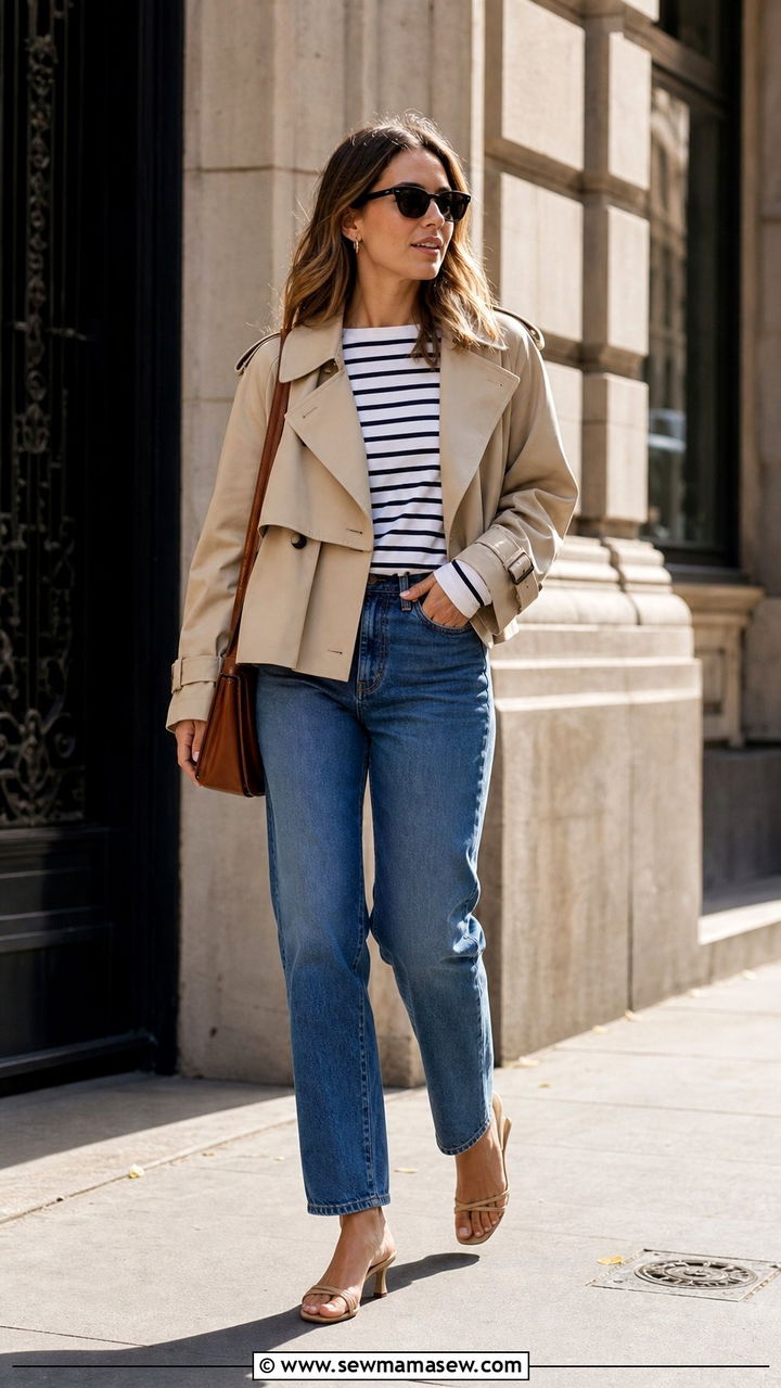 Cropped trench coat with straight jeans outfit - 35 Casual chic spring outfit ideas 2026