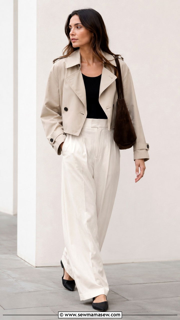 Cropped trench coat with wide leg trousers - 30 How to style a trench coat in spring