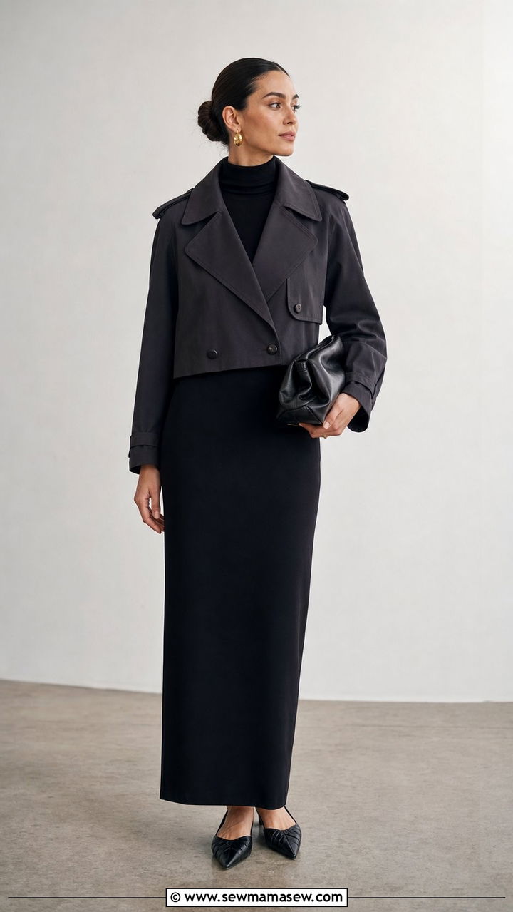 Cropped trench with a column maxi skirt - 25 cropped trench outfits inspo